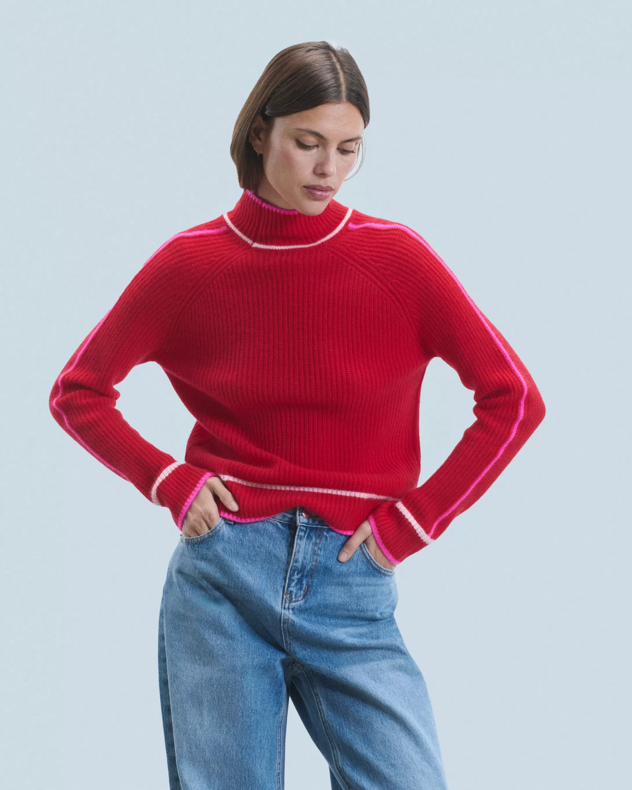 Maglione Collo alto Tricolore a Costa perlata | FROM FUTURE Best