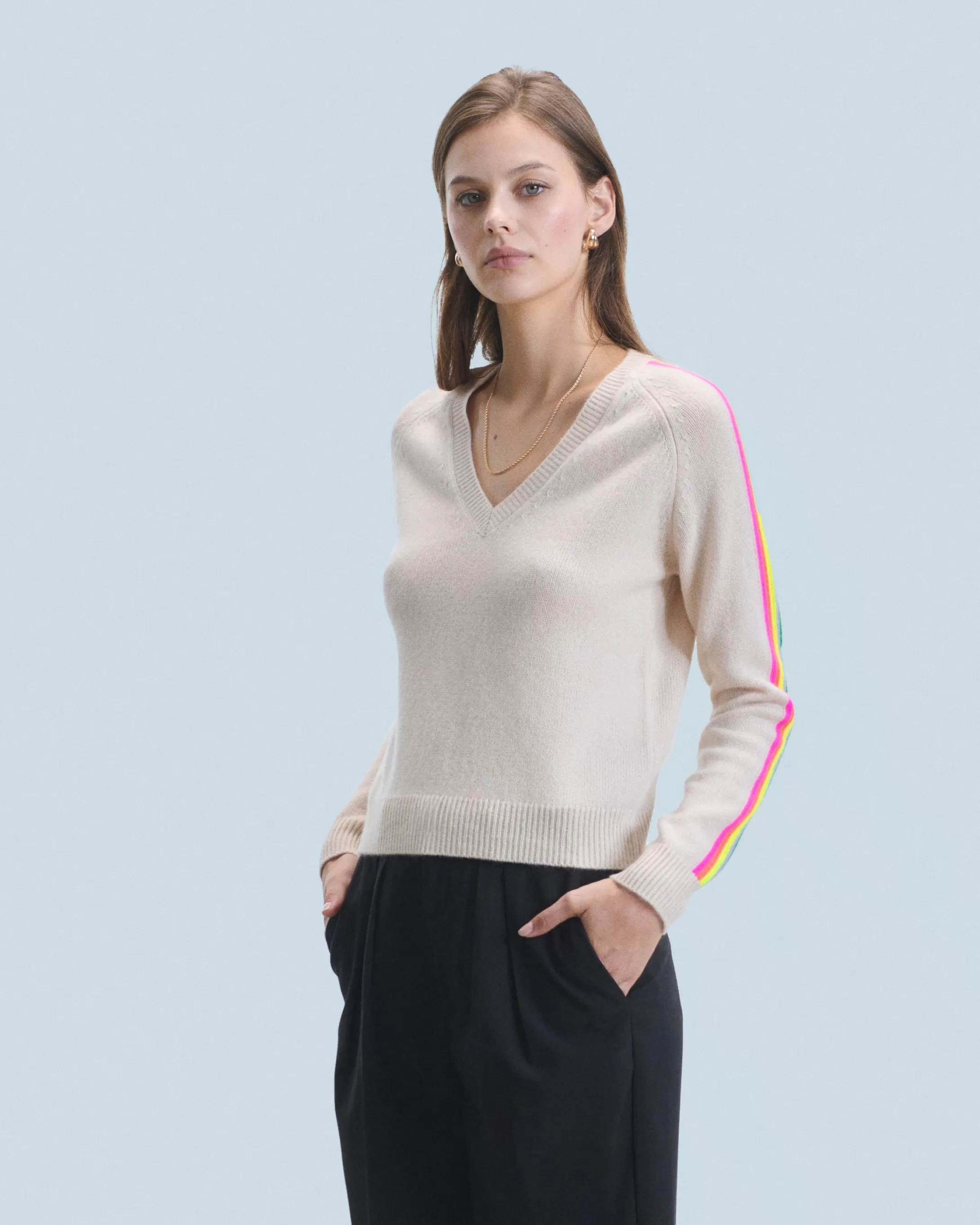 Maglione Scollo a V Maniche multicolori | FROM FUTURE Fashion