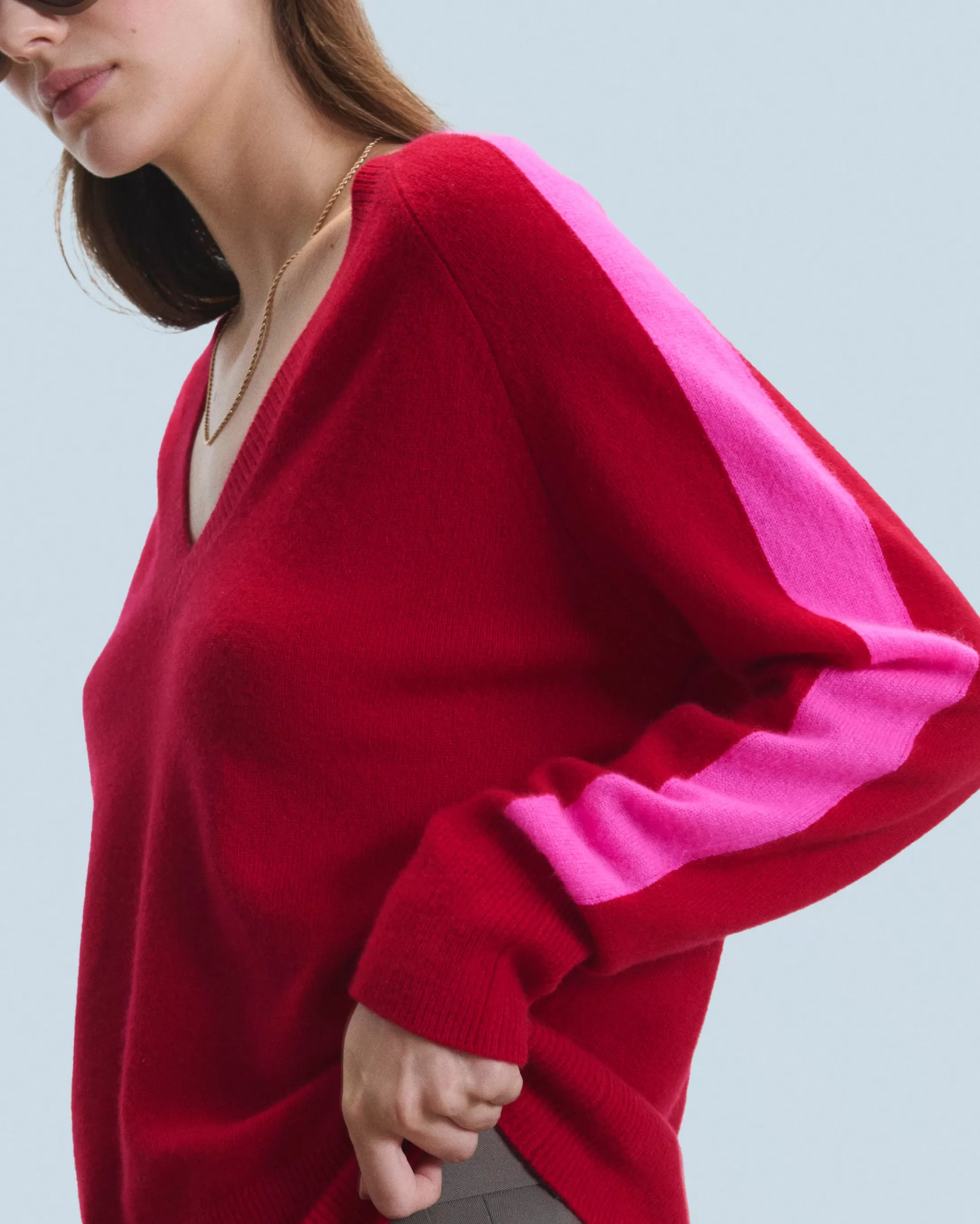 Maglione Scollo a V Oversize Bande bicolori Leggero | FROM FUTURE Best Sale